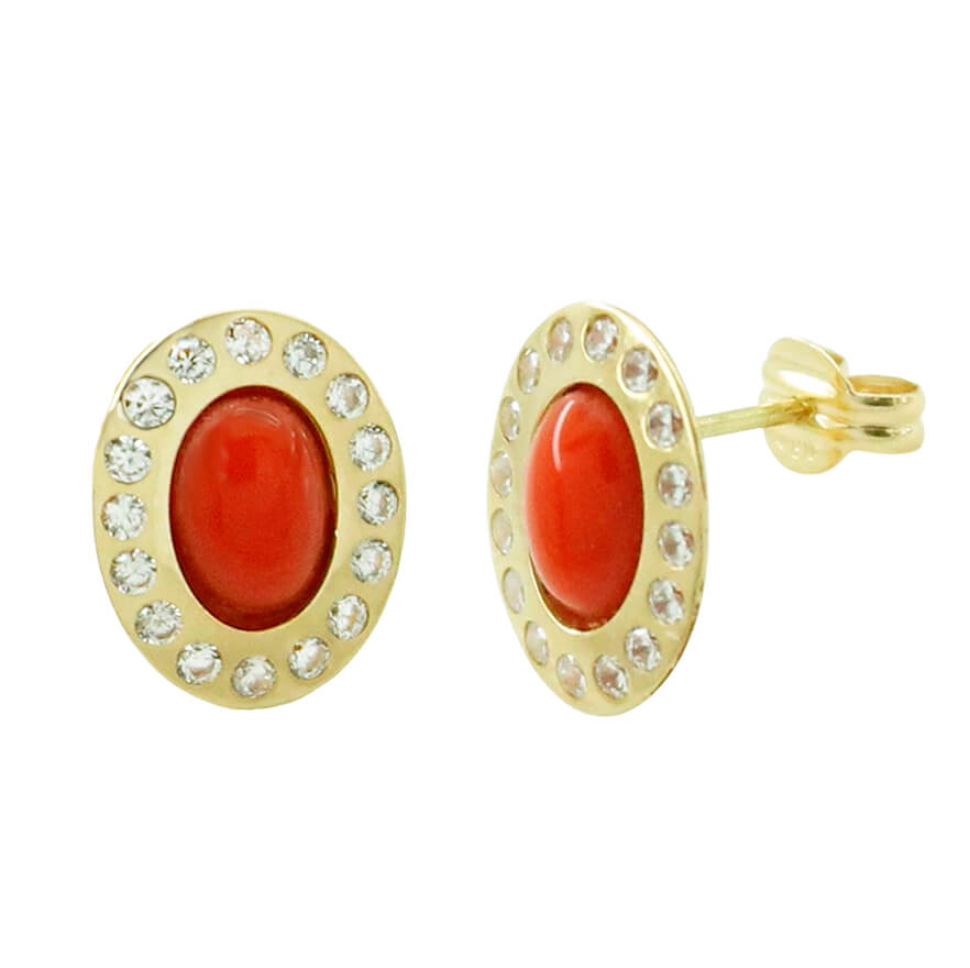 PENDIENTES OVAL 12x10MM CON CABUCHON COLOR CORAL.