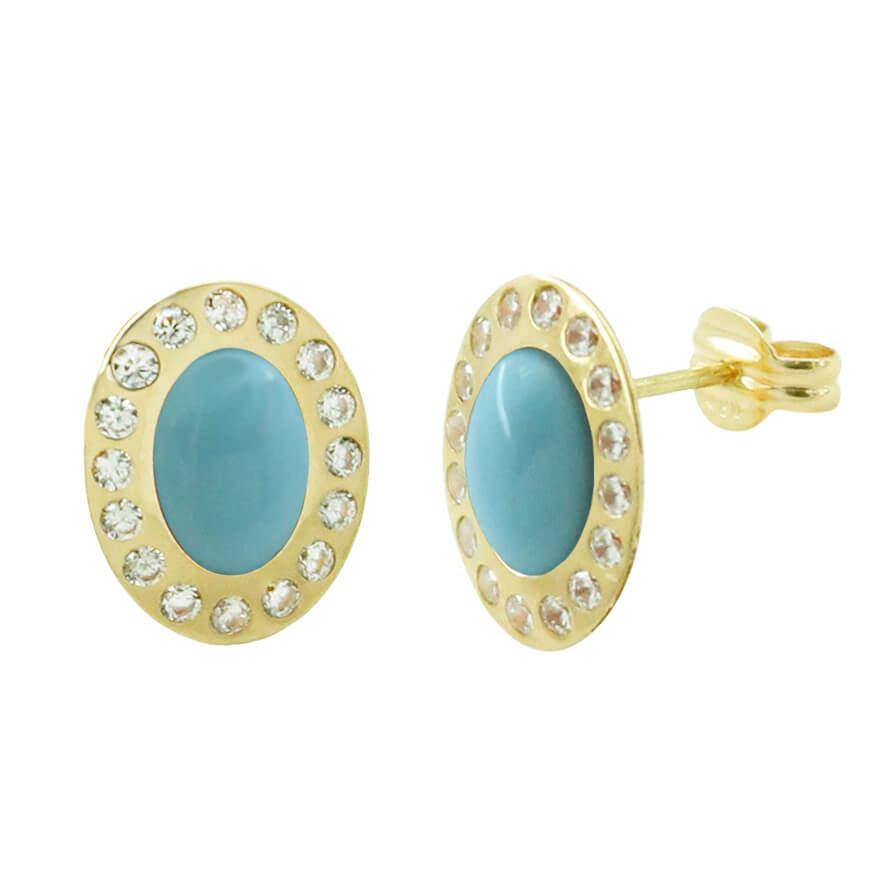 PENDIENTES OVAL 12x10MM CON CABUCHON COLOR TURQUESA DE 8x6MM.