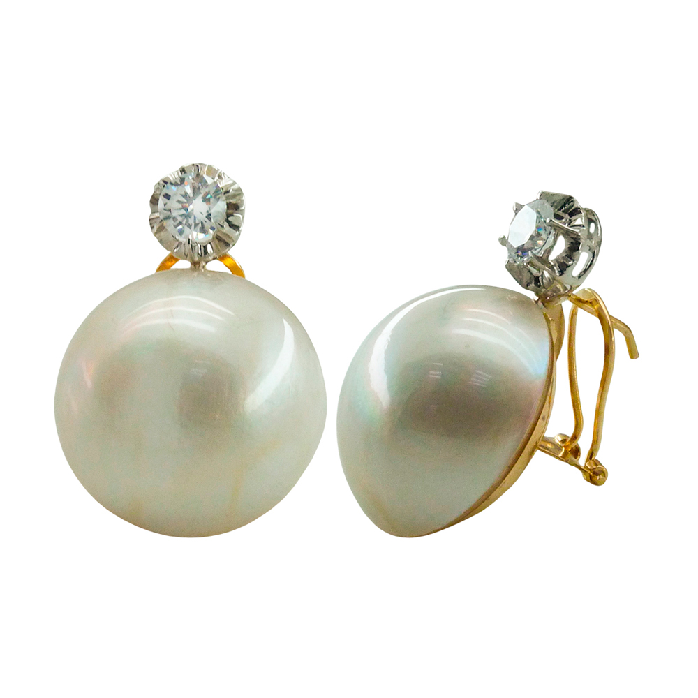 PENDIENTES PERLA MABE JAPONESA 10/11MM Y SOLISTA CIRCONITA.OMEGA.