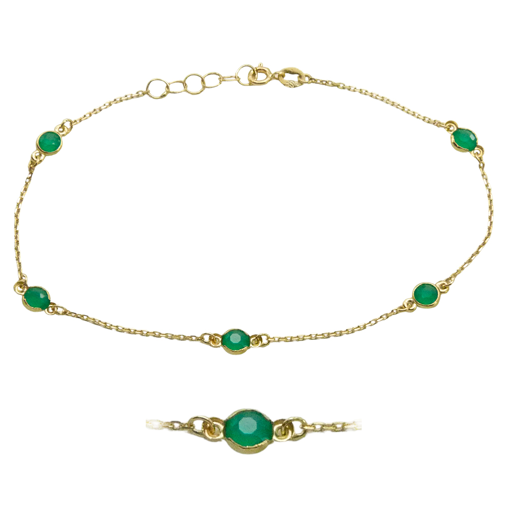 PULSERA 5 BOCELES DE 4MM CUARZO COLOR ESMERALDA.19CM.