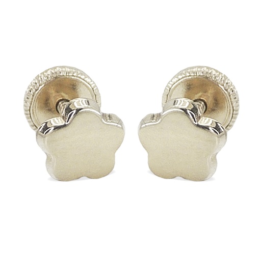 [1934B] PENDIENTES FLOR LISA ORO BLANCO,5MM.ROSCA.