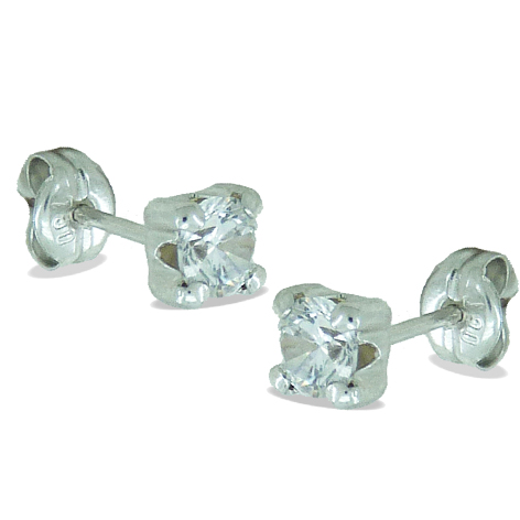[3074B] PENDIENTES GARRA CIRCONITA 4MM,ORO BLANCO.
