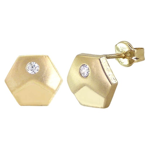 [5602] PENDIENTES HEXAGONO BRILLO-SATINADO 8MM.CON CIRCONITAS.
