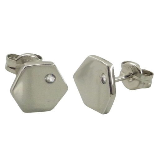 [4475B] PENDIENTES HEXAGONO CONCAVOORO BLANCO. 8MM.
