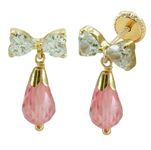 [6048R] PENDIENTES LAZO 2 CORAZONES 4x4MM PERITA ROSA.