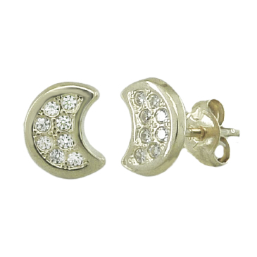 [4337B] PENDIENTES LUNA ORO BLANCO Y CIRCONITAS.8MM.PRESION.