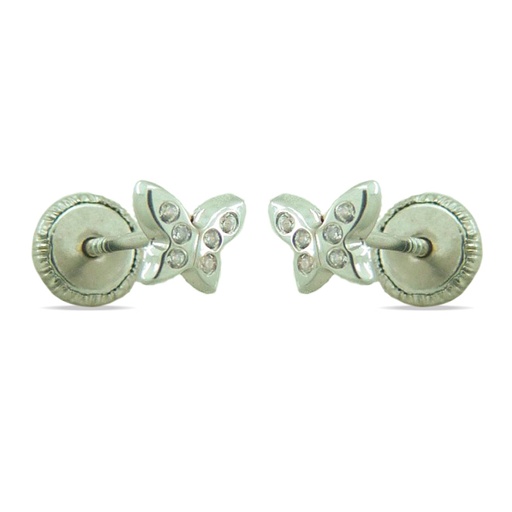[2107B] PENDIENTES MARIPOSA CON CIRCONITAS.ORO BLANCO.4MM.