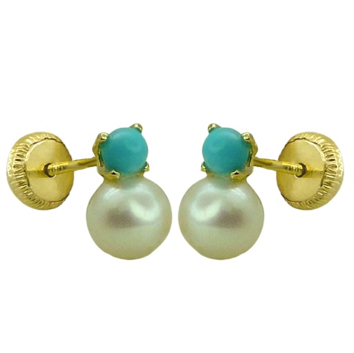 [2647] PENDIENTES PATILLA PERLA 5MM Y BOLA COLOR TURQUESA.