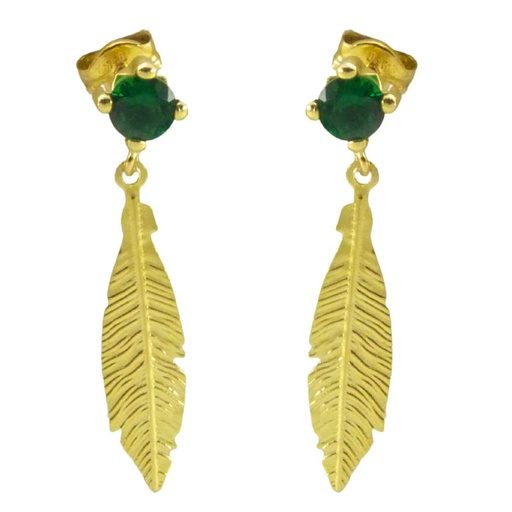 [5084V] PENDIENTES PLUMA CON CIRCONITA VERDE.18MM.