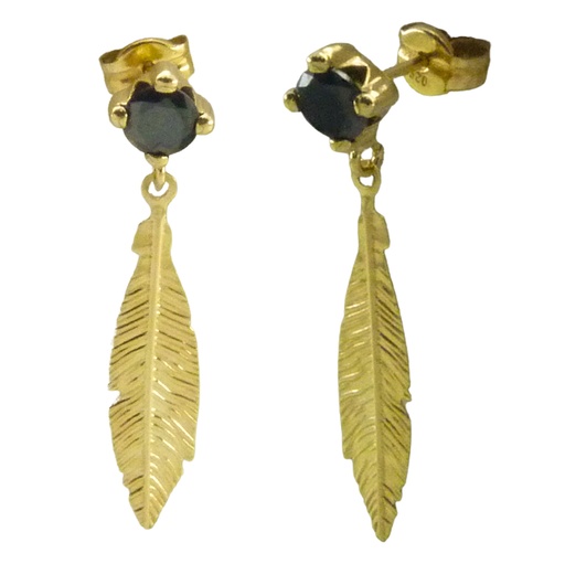 [5084N] PENDIENTES PLUNA CON CIRCONITAS NEGRAS.18MM.