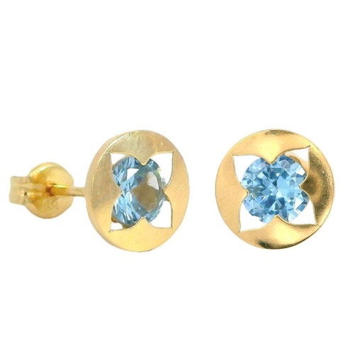[5915A] PENDIENTES REDONDOS 8MM PIEDRA COLOR AGUA MARINA