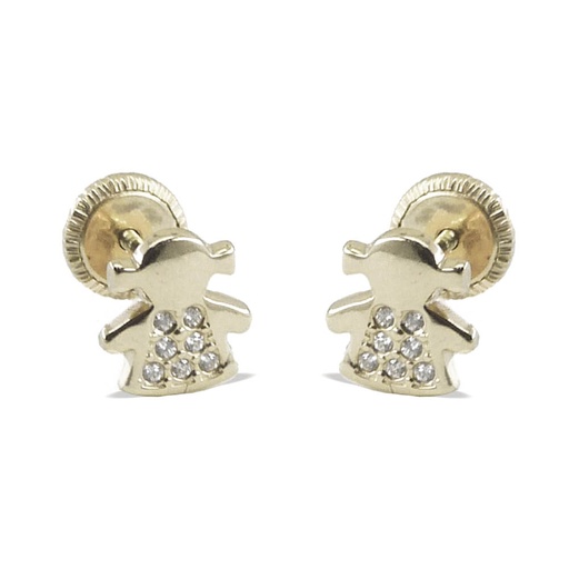 [3077B] PENDIENTES SILUETA NIÑA CON CIRCONITAS.ORO BLANCO.