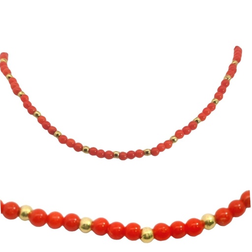[00086] GARGANTILLA BOLAS ORO Y  CORAL 3MM