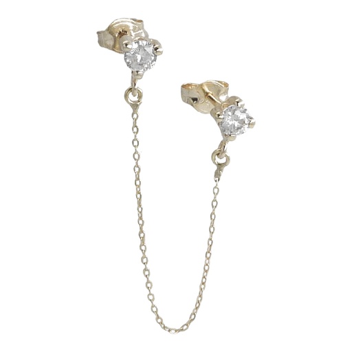 [5007B] PENDIENTE GARRA DOBLE CON  CADENA.ORO BLANCO.
