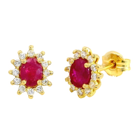 [5962R] PENDIENTE ROSETON RUBI DE 4x3MM Y CIRCONITAS.
