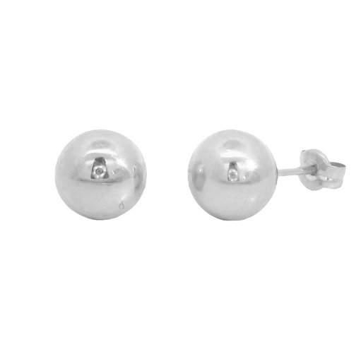 [6342/PB] PENDIENTES BOLA LISA 7MM PRESION ORO BLANCO.