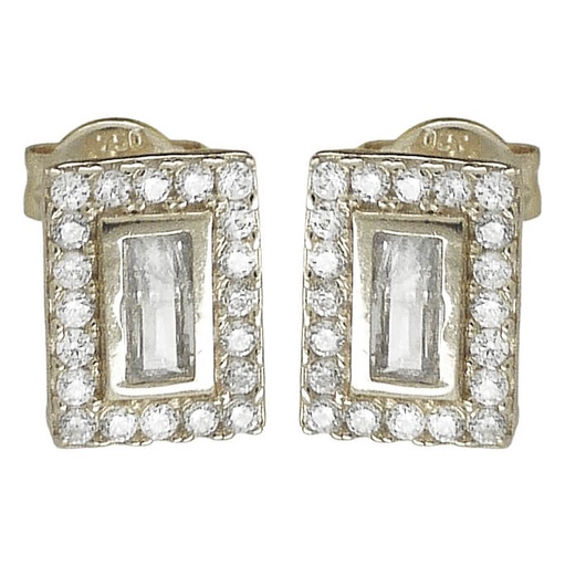 [5229B] PENDIENTES CUADRADOS CIRCONITAS PRESION ORO BLANCO.